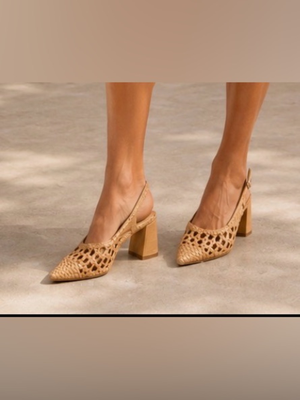 Marc Fisher LTD Woven Leather Slingback Block Heel Pumps Nude 7.5